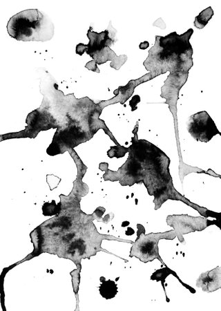 Blots of black ink on a white background abstractionの写真素材