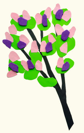 Lilac tree stylized and made with colored paperのイラスト素材