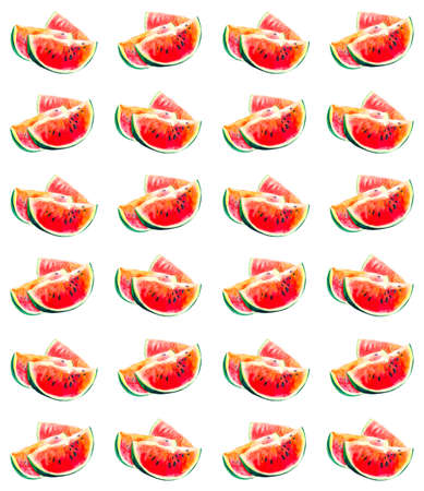 Pattern of watermelon slices in watercolor on white backgroundのイラスト素材