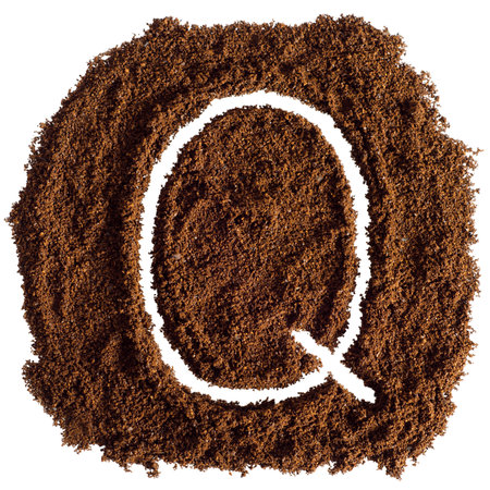 Q, Alphabet made from ground coffee, isolated on white background.の写真素材