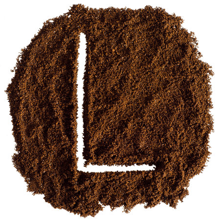 Alphabet made of ground coffee isolated on white background. Letter Lの写真素材