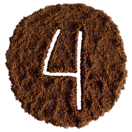 Coffee powder with number 4 on white background. top view.の写真素材