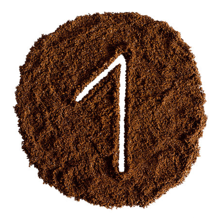 Number 1 written with ground coffee isolated on white background with clipping pathの写真素材