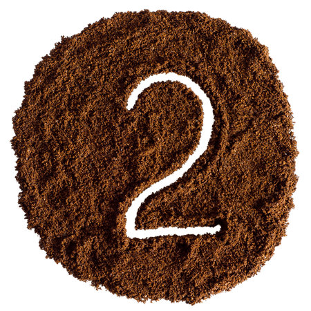 Coffee alphabet on white background. Number 2, two.の写真素材