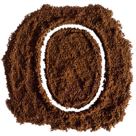 Coffee powder alphabet isolated on white background. Letter O.の写真素材