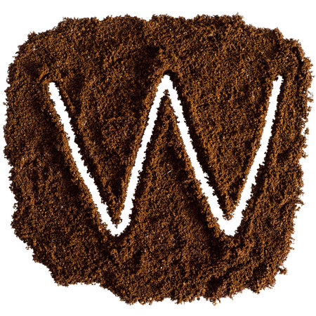 alphabet made of ground coffee isolated on white background. Letter Wの写真素材