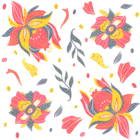 Seamless pattern with hand drawn flowers. vector illustration for your designのイラスト素材