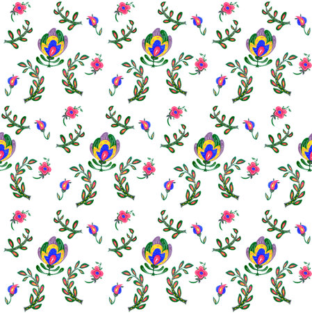 Seamless pattern with flowers and leaves on a white background.の写真素材