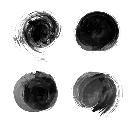 Hand-drawn ink circles collection. Dirty grunge artistic design elements, boxes, frames for textのイラスト素材