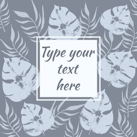 Monstera and Areca Palm leaves monochromatic Banner.のイラスト素材