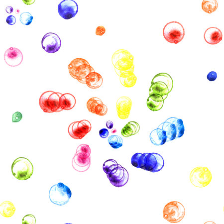 Watercolor illustration of rainbow soap bubbles spirals. Seamless patern. Hand made painting.の写真素材