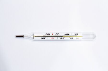 thermometer with temperature 39 on white backgroundの写真素材