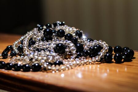 necklace of black stone and crystalsの写真素材