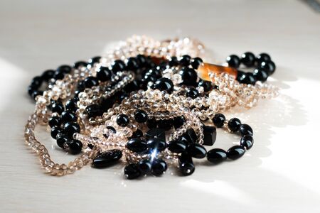 necklace of black stone and crystalsの写真素材