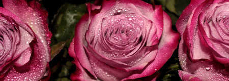 Roses are pink in the dew. Noble red flower.