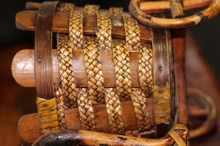 wooden wicker basket for flowersの写真素材