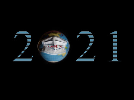 2021 year. Globe in a medical mask.の写真素材