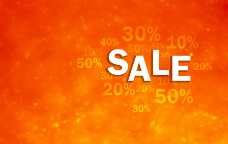 Bright red-orange background with the inscription SALE and percentages.の写真素材