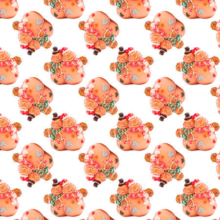 Pattern with gingerbread snowmen on a white background.