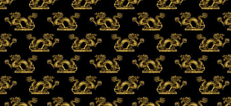 Bronze dragon figurine with ball, seamless pattern.の写真素材