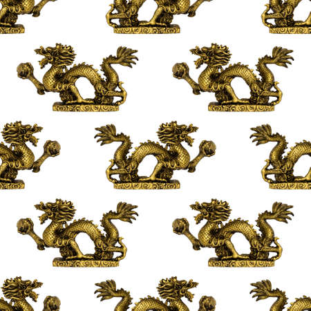 Bronze dragon figurine with ball, seamless pattern.の写真素材