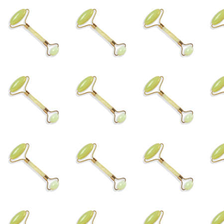 Seamless pattern with jade massage roller on white.の写真素材