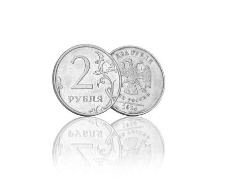 Two Russian rubles isolated on white background.の写真素材