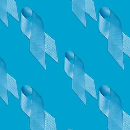 Prostate cancer awareness seamless pattern with blue ribbon.