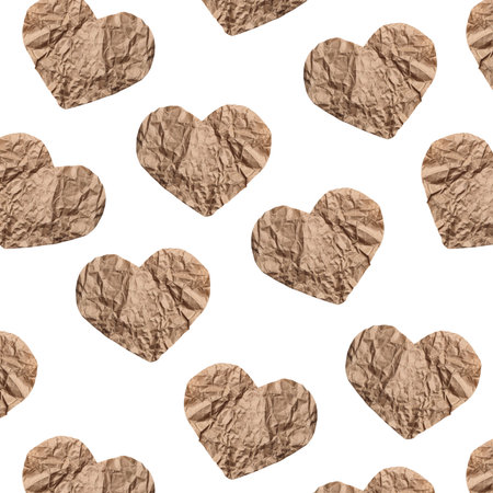 Seamless pattern of paper hearts on a white background.