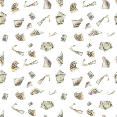 American dollars levitation seamless pattern on white.の写真素材
