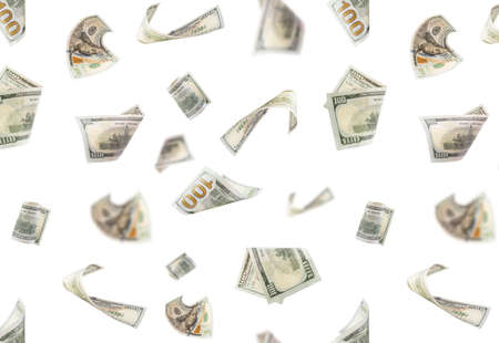 American dollars levitation seamless pattern on white.の写真素材