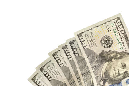 Pile of American dollars isolated on white.の写真素材