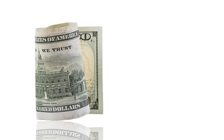 American one hundred dollars isolated on white background.