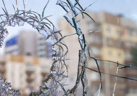 broken window. war. Destruction of housing.の写真素材