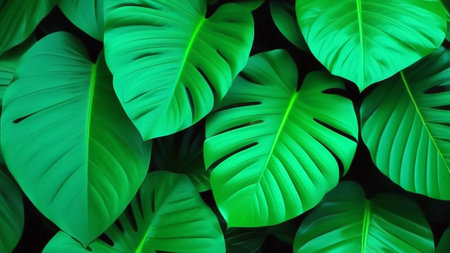 Green tropical leaves for background.の素材