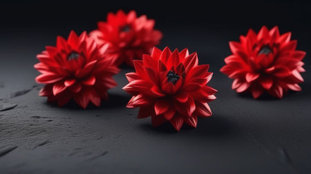 Red flowers on a black backgroundの素材