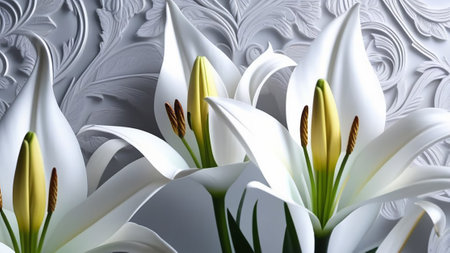 Bouquet of white lilies with copy space.の素材