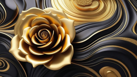 3D rose black and gold.の素材