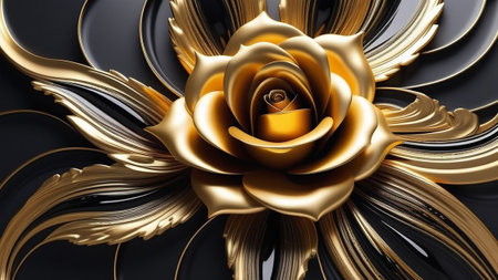 3D rose black and gold.の素材