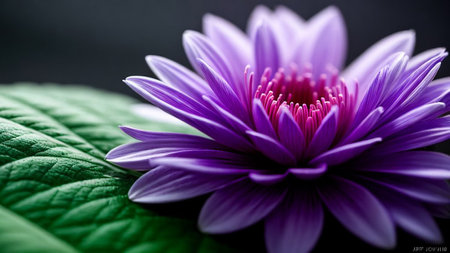 Purple flower with green leaf.の素材