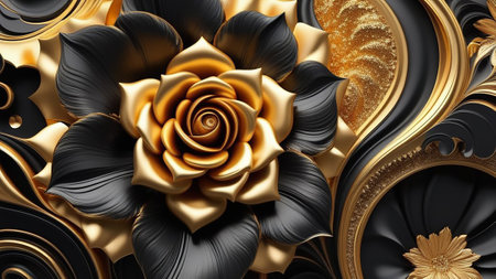 3D rose black and gold.の素材