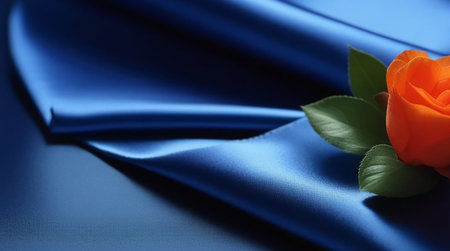 Orange rose on blue satin.の素材
