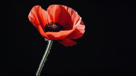 Red poppy on a black background.の素材