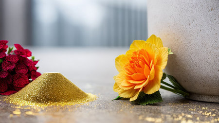 Yellow flower near a vase.の素材