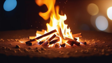 The fire burns at night.の素材