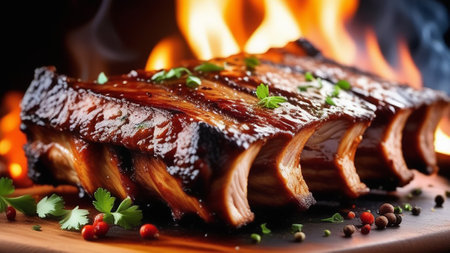 Pork ribs are cooked over fire.の素材