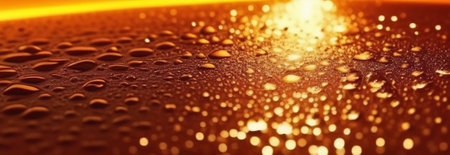 Orange wet banner background with water drops.の素材