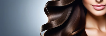 Brunette. Dark curls of hair.の素材