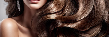 Brunette. Dark curls of hair.の素材