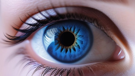 Female blue eye macro photography.の素材